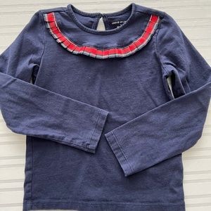 Janie & Jack - Navy Long Sleeve tee with plaid ruffle - Size 5